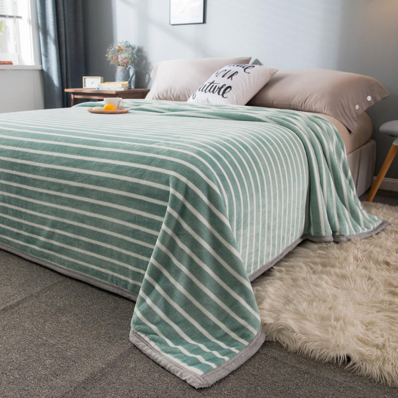 Green Striped Raschel Blanket Home