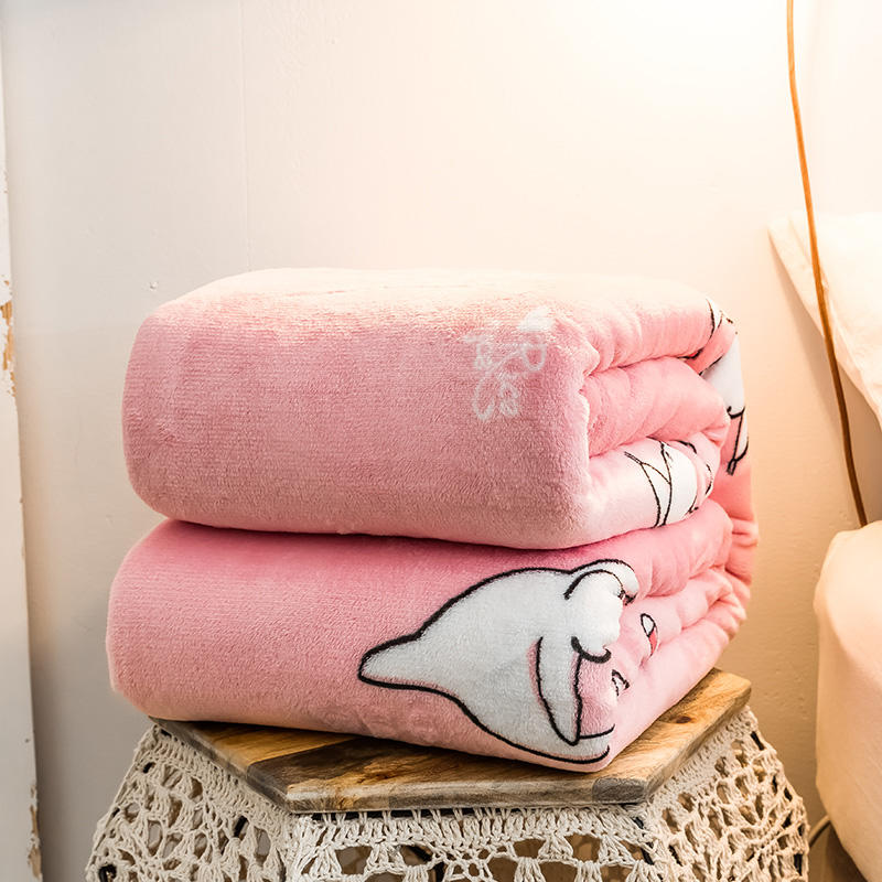 Pink Cartoon Painting Wool Blanket Travel use