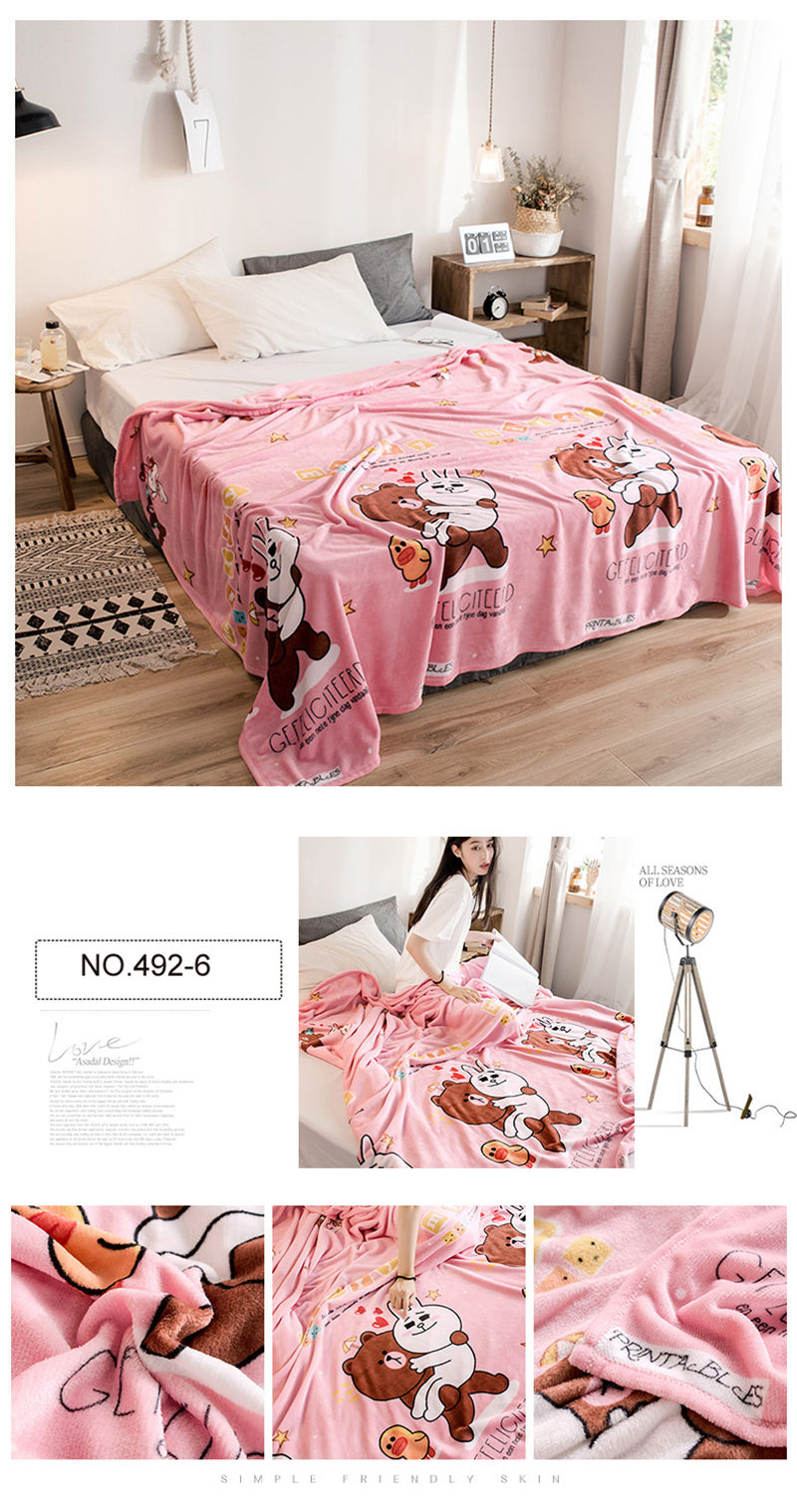 Pink Cartoon Painting Travel use Wool Blanket