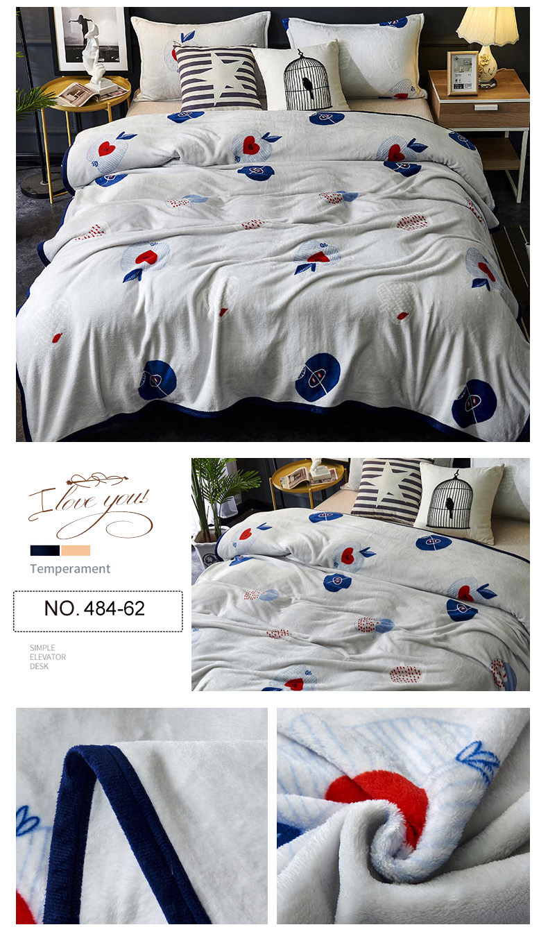 Blue Mushroom Print Floral Cozy Blankets