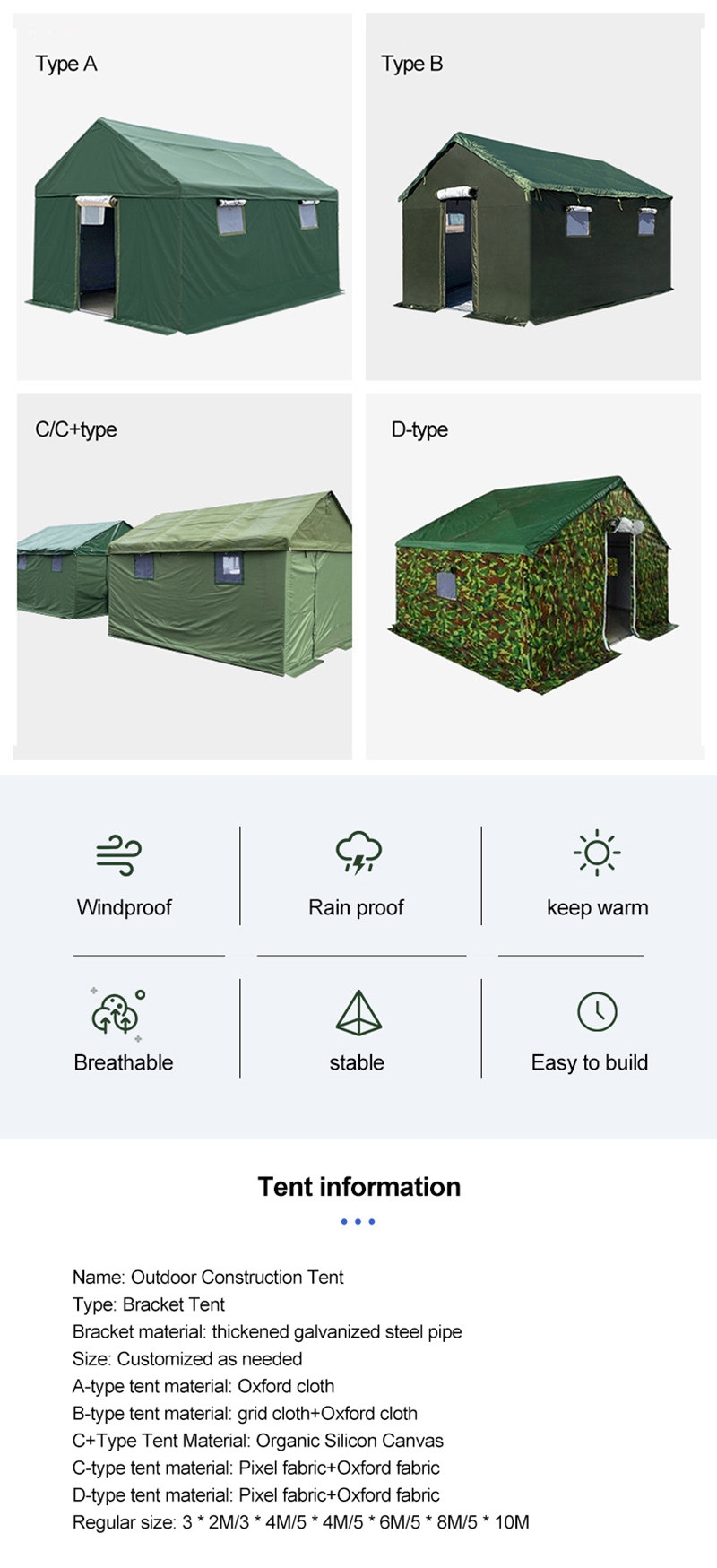 Durable Green tent for typhoons
