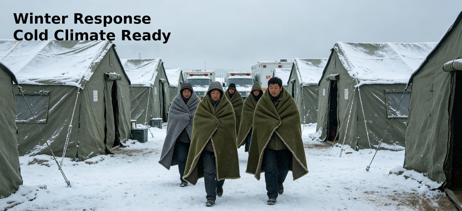 Relief blankets used at a temporary camp in cold weather