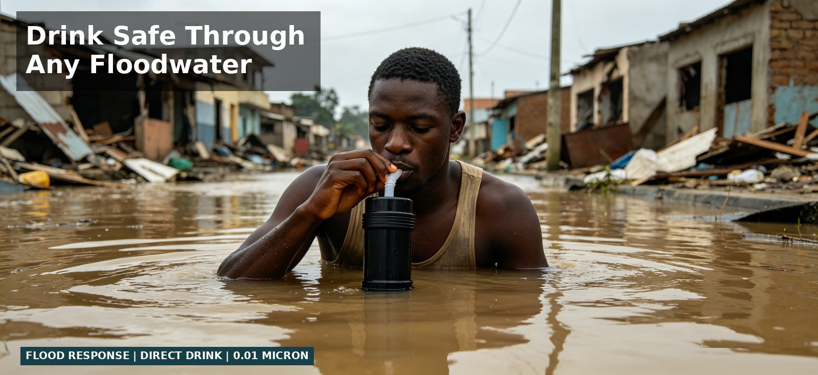 Personal filter straw used during a flood response for procurement review and temporary site distribution