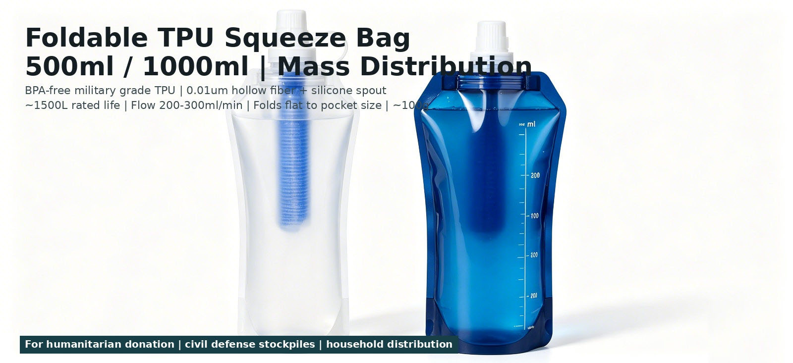 Foldable water filter bag for compact emergency distribution for procurement review and temporary site distribution Foldable water filter bag for compact emergency distribution for procurement review and temporary site distribution