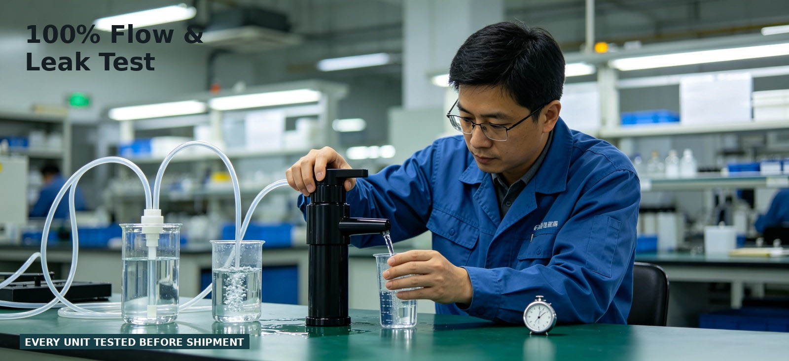 Emergency water purifier checked in a flow and leak test for procurement review and temporary site distribution