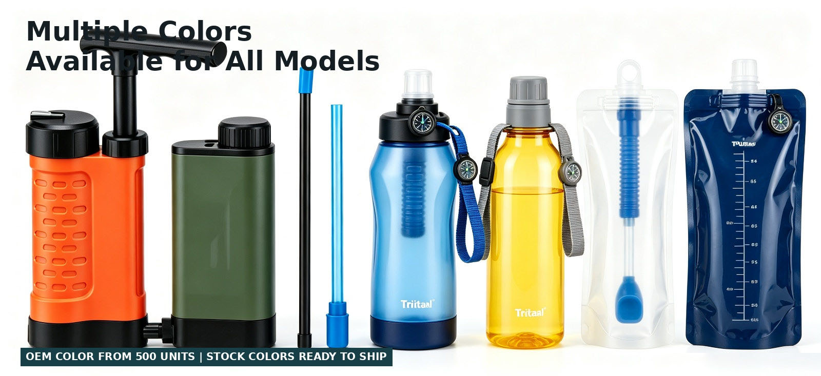 Portable water purifier color options across several model types for bulk procurement review