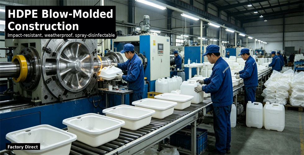 Molded HDPE body construction of a portable hand wash station for procurement review and emergency site allocation