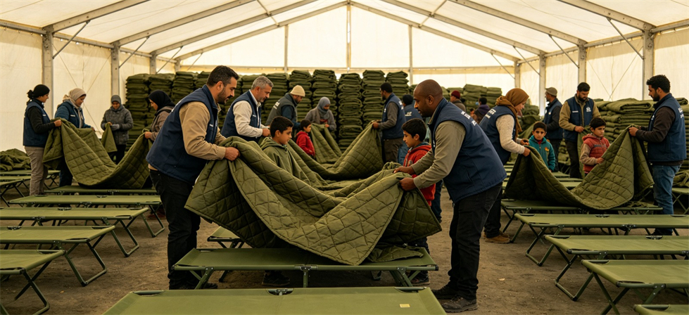 Emergency poncho liner application image for initial sourcing shown in a practical relief scenario for project supply planning Emergency poncho liner application image for initial sourcing shown in a practical relief scenario for project supply planning
