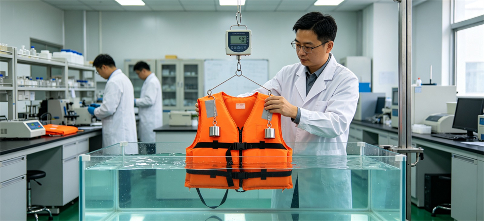 Flood Relief Products showing life jacket buoyancy test for disaster camp allocation and field operation readiness