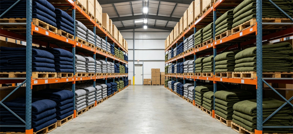 Warehouse shelves with blanket inventory for institutional stockpile management for institutional bulk procurement review
