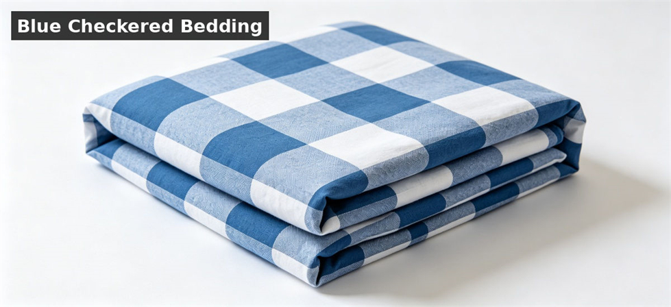 Blue checkered bedding set for institutional procurement, inspection and supply planning