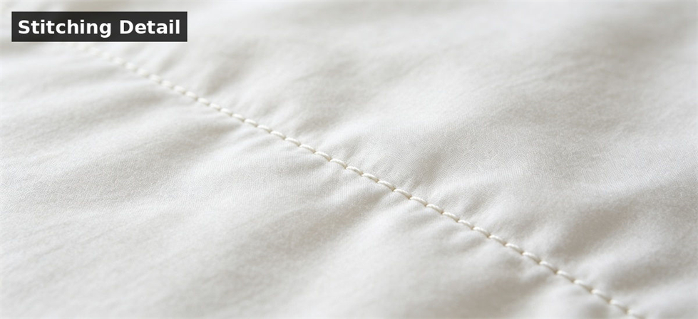 Bedding stitching seam closeup for institutional procurement, inspection and supply planning