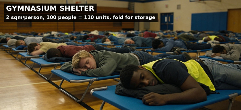Disaster relief mattresses gym shelter for institutional procurement, inspection and supply planning