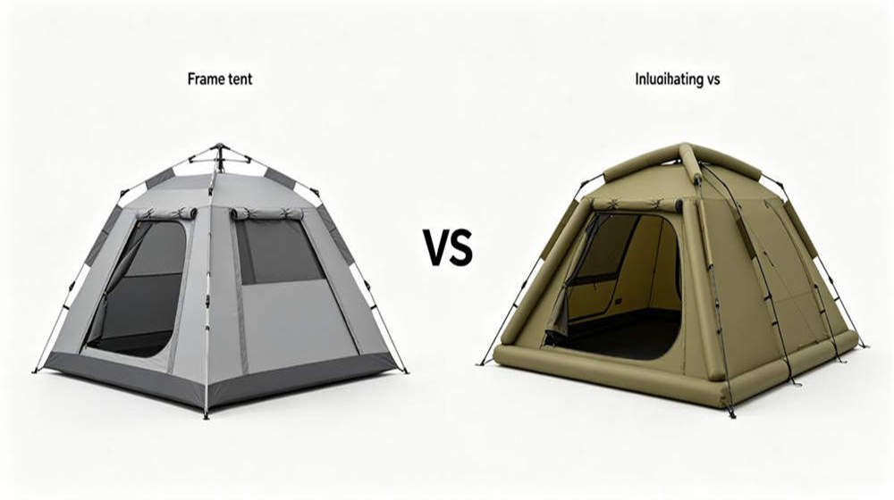 Frame tent vs inflatable tent comparison for remote camp accommodation selection