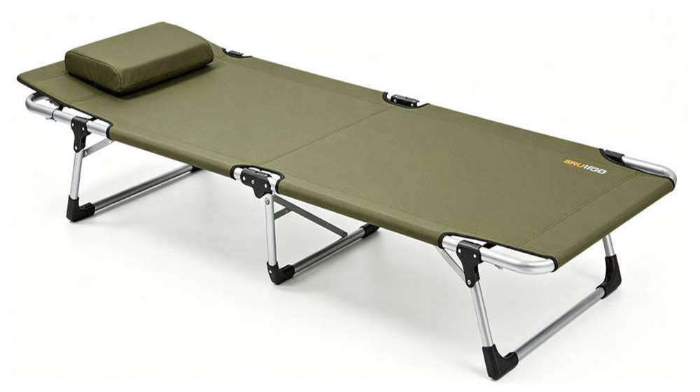 Aluminum folding camp bed cot 150kg capacity for elevated sleeping in remote camps