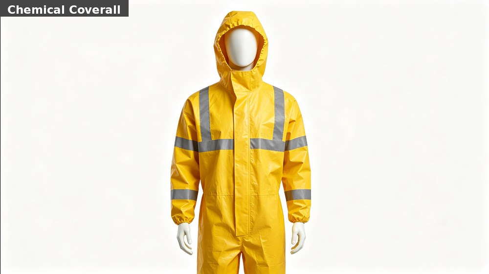 Level C chemical splash coverall with hood and reflective trim for routine industrial protection