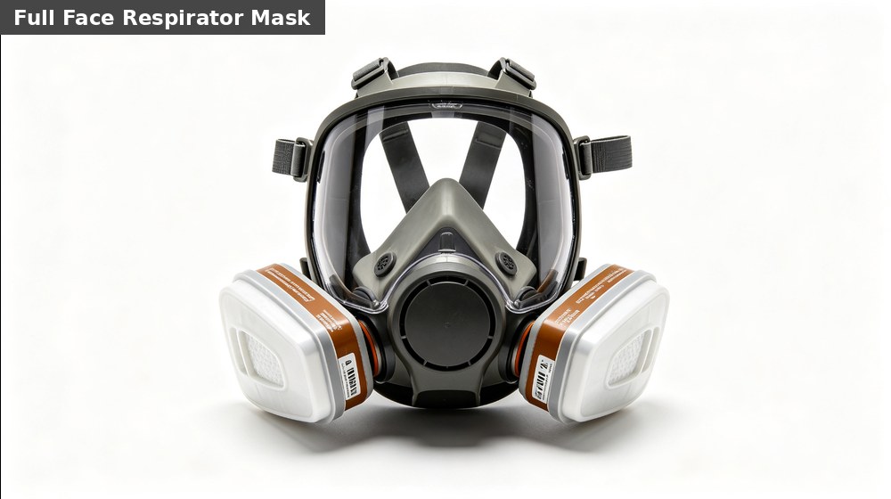 Full-face respirator mask with replaceable filters for controlled industrial chemical exposure