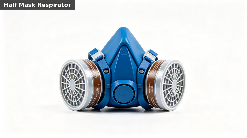 Half-mask filtering respirator with replaceable cartridges for controlled industrial chemical exposure