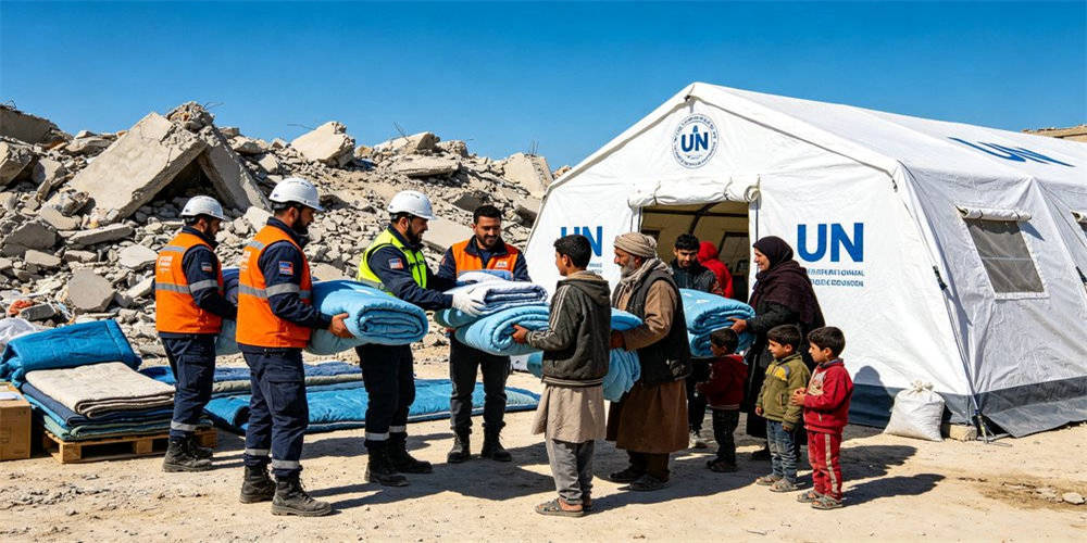 International fire training camp with rescue blankets and sleeping bags for crew rest