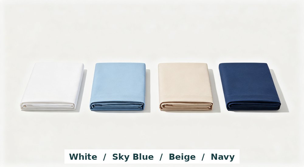 Flat lay comparison of three white fabric thickness stacks 90 GSM 130 GSM and 180 GSM with hand touching medium stack showing thickness difference only