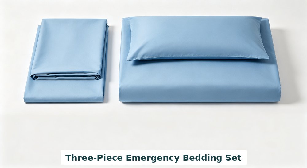 Light blue three piece emergency bedding set with sheet and pillowcase Light blue three piece emergency bedding set with sheet and pillowcase