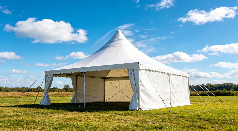 Humanitarian relief tent photographed at aid distribution camp providing reliable shelter with strong steel framework quality stitching and weather resistant fabric for disaster affected communities