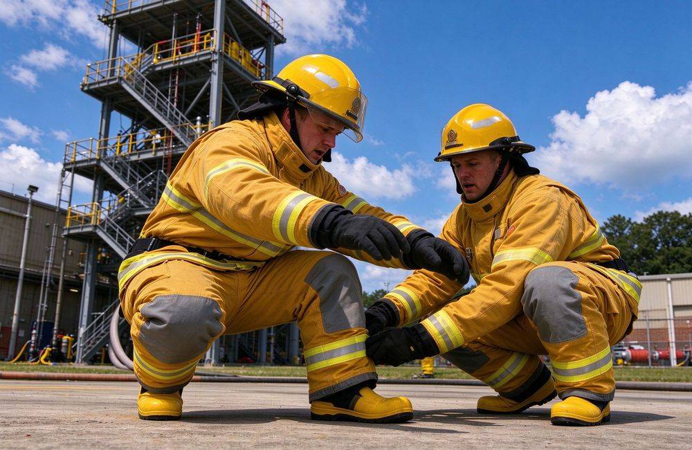 Front view of turnout gear DRD drag rescue device reflective trim detail, firefighter turnout gear manufacturer for firefighter turnout gear wholesale buyers for structural firefighting protective clothing bulk supply