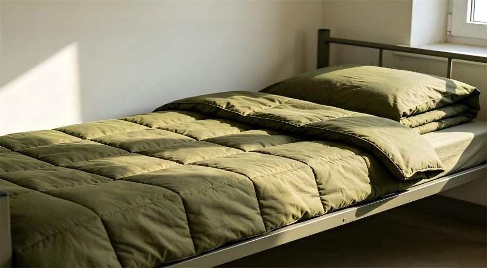 Olive green wool blend military blanket folded on a cot for wholesale military blankets supplier selection for military blankets wholesale institutional bulk purchase Olive green wool blend military blanket folded on a cot for wholesale military blankets supplier selection for military blankets wholesale institutional bulk purchase