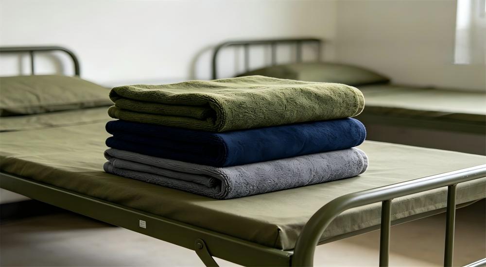 Military towels in three colours arranged on a cot for bulk military textiles towel supplier order for military textiles wholesale daily hygiene and camp supplies Military towels in three colours arranged on a cot for bulk military textiles towel supplier order for military textiles wholesale daily hygiene and camp supplies