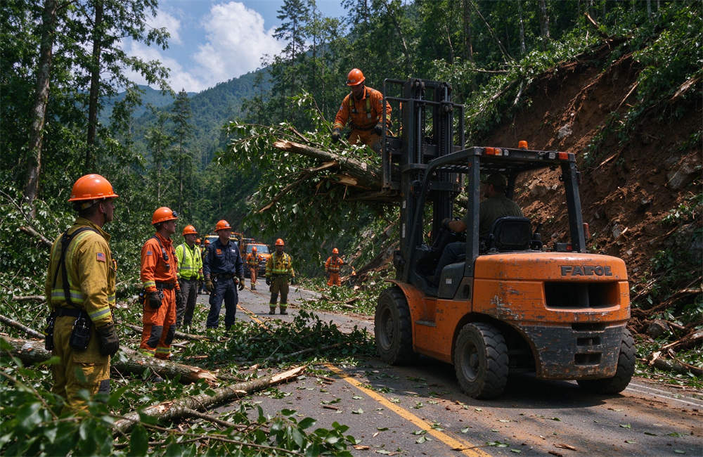 An open-pit mine site with steep rocky walls and mining trucks on the road below for landslide rescue operations, wholesale pricing available