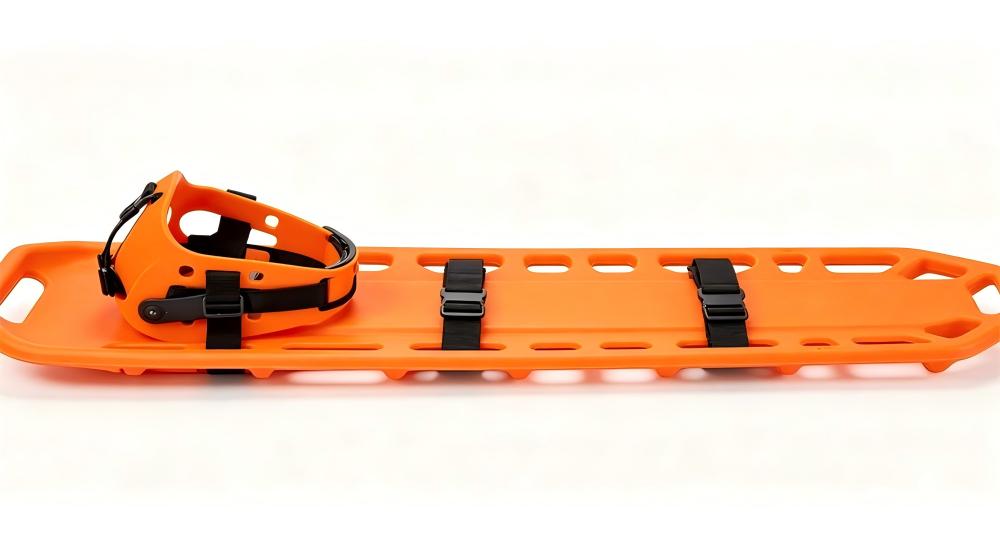 Orange spine board with head immobilizer, rescue backboard for casualty immobilization