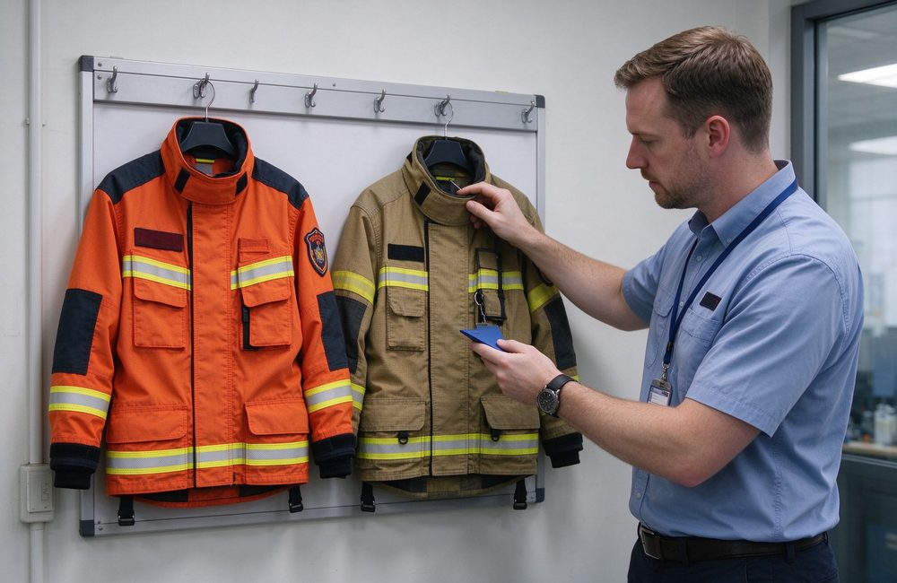 Top-down view of rescue team training exercise in emergency rescue clothing for orange with reflective trim rescue uniform drill and emergency response clothing professional practice for emergency rescue clothing buyers